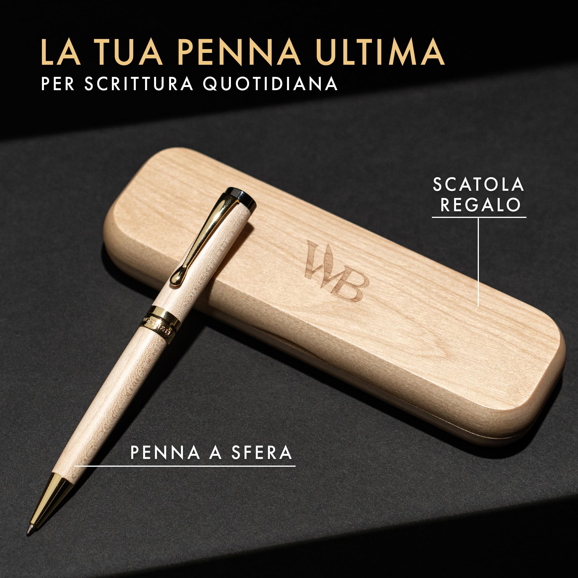 Wordsworth and Black Ballpoint Pen Set - Penna di lusso mozzafiato in bambù acero, finitura oro, ricaricabile, miglior penna per uomini & donne, ricarica d'inchiostro