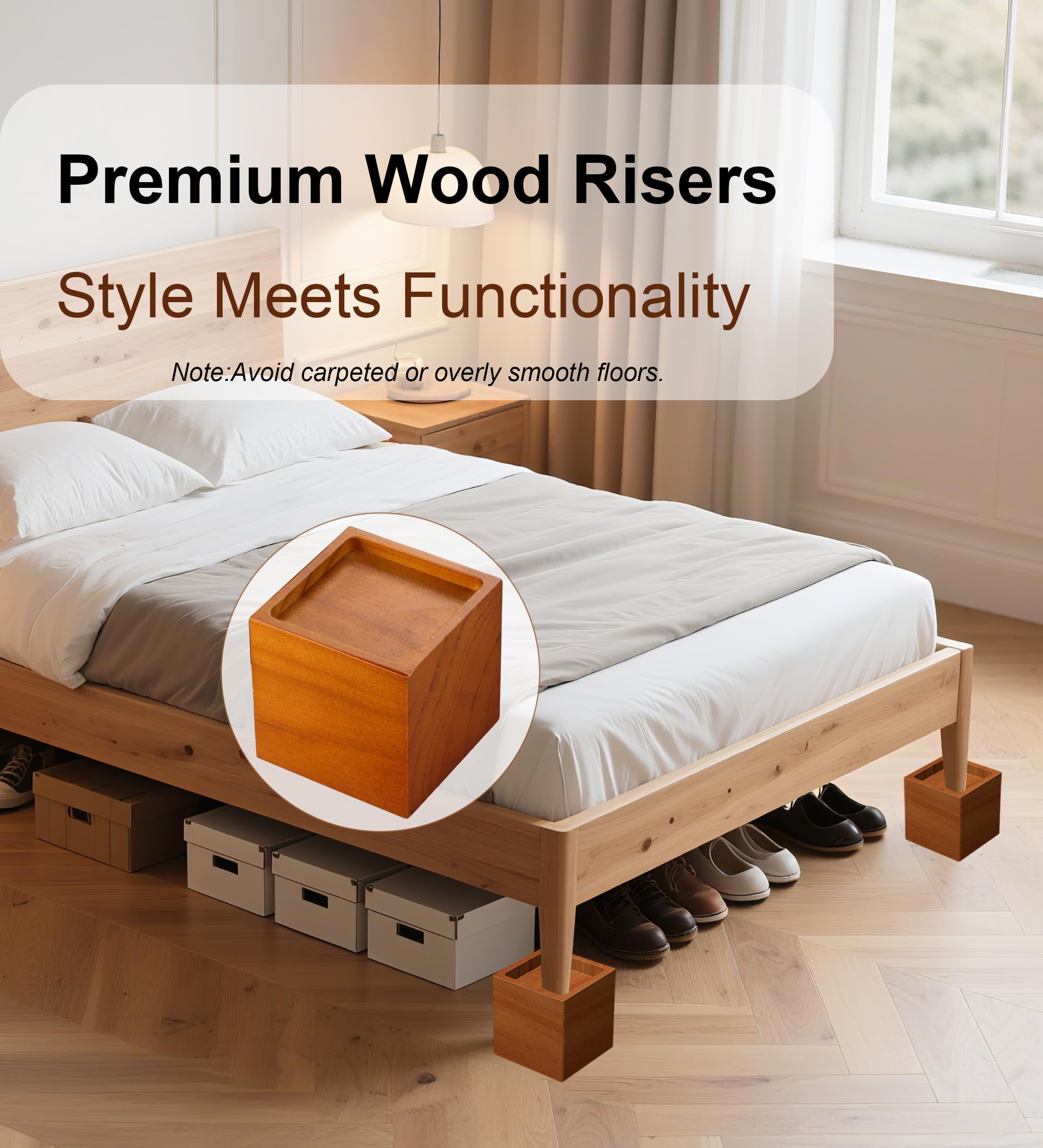 Solid Bed Risers Wood Bed Risers Lufia 2-Inch - Solid Pine Lift For Extra Storage Space ...