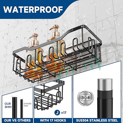 Miniatura 4 de Paquete de 5 estantes organizadores de ducha adhesivos con soporte para jabón, estante de almacenamiento de ducha sin perforaciones para baño y