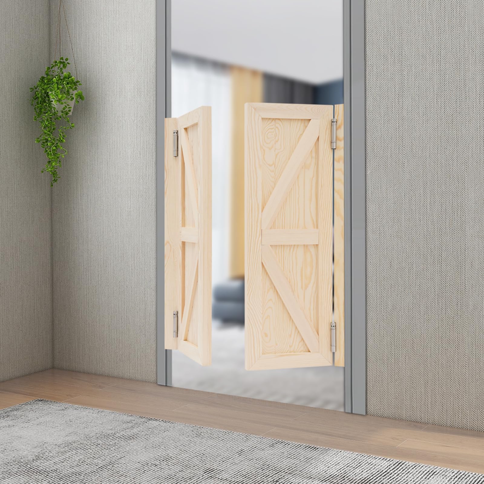 Puerta batiente, puerta oscilante, puerta oscilante de madera, puertas de madera para interiores, puerta corredera, puerta doble de madera de pino con patrón simétrico, adecuada para entrada, cocina