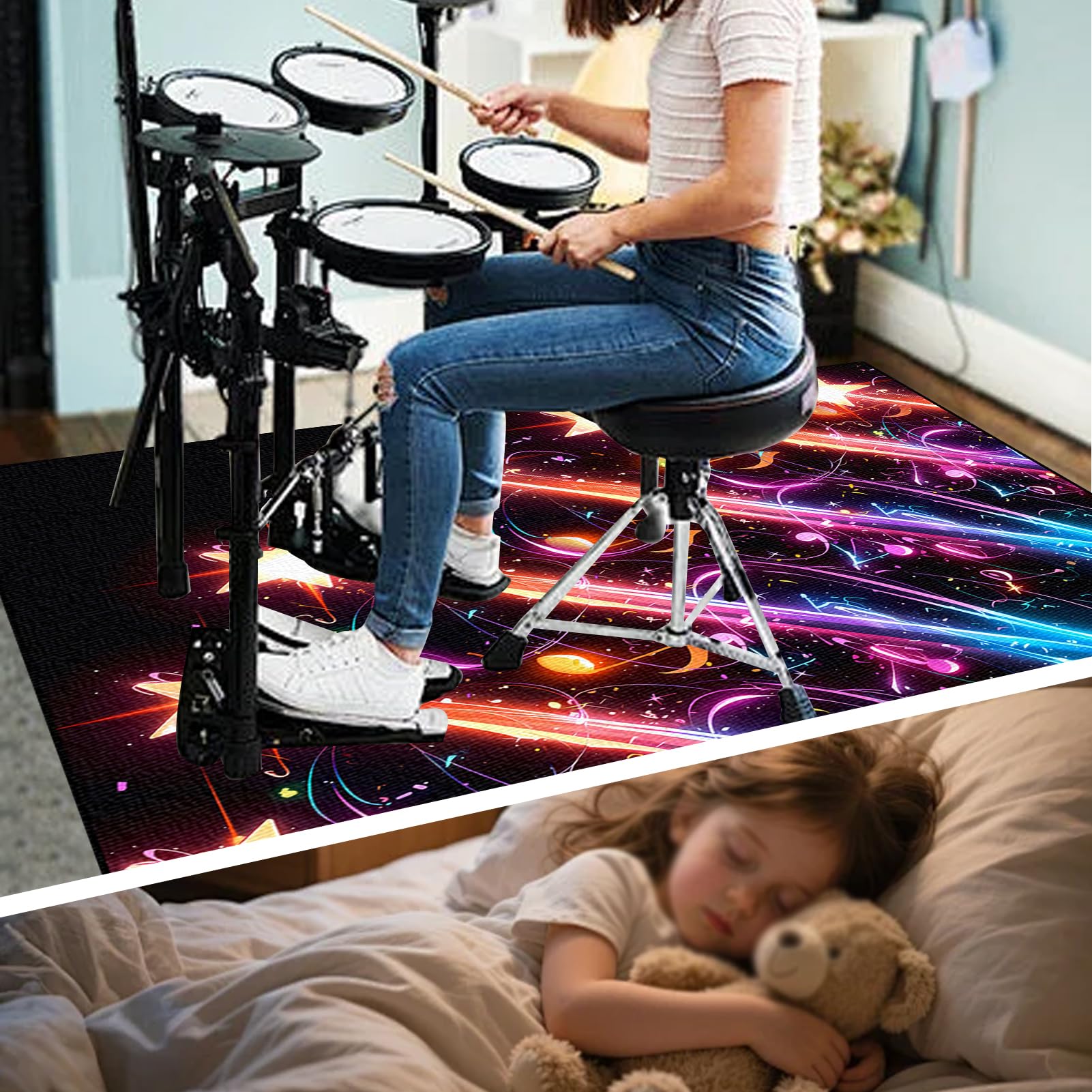 Schlagzeugteppich Professioneller Trommel Teppiche Schallschutzmatte rutschfeste Drum Matte für Akustik Schlagzeug Bass Drum Elektronisch Snare, Schalldichte Drumteppich für Schlagzeuger 180 x 150 cm