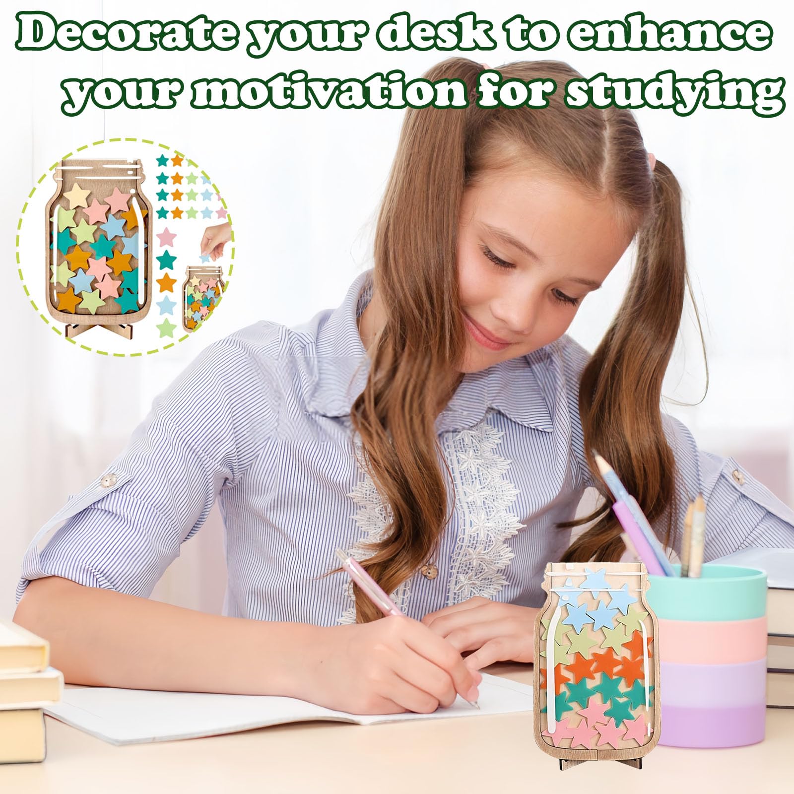 Barattolo Premio per Bambini in Legno con 25 Stelle Colorate 2.8 cm e Supporto Magnetico – Contenitore educativo per Buone abitudini casa e Scuola