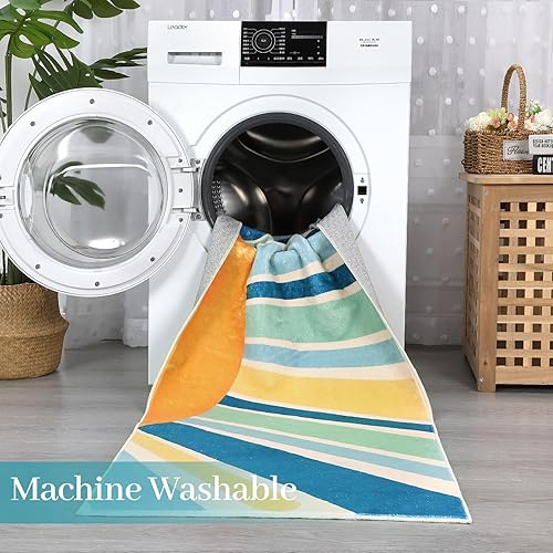 Miniatura 4 de CAROMIO Alfombra redonda de 4 pies, estilo bohemio, para cuarto de bebé, alfombra colorida y lavable, alfombra para niños, moderna y abstracta,