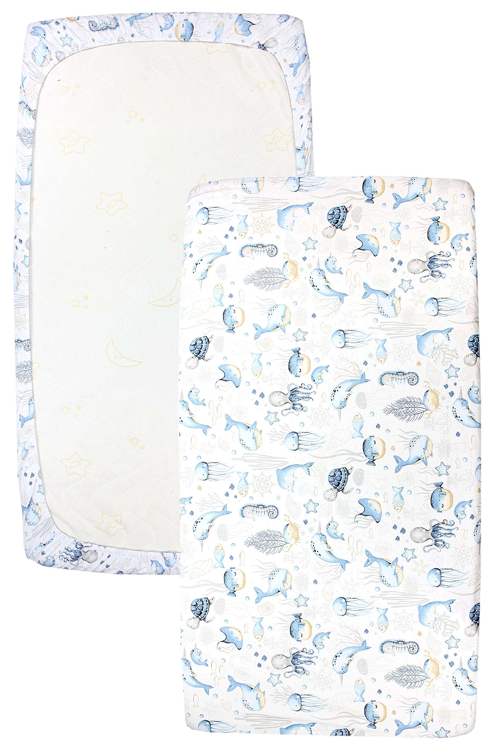 TupTam Lenzuolo per Bambini Bambino Confezione da 2, Animali marini/Blu, 90 x 200 cm