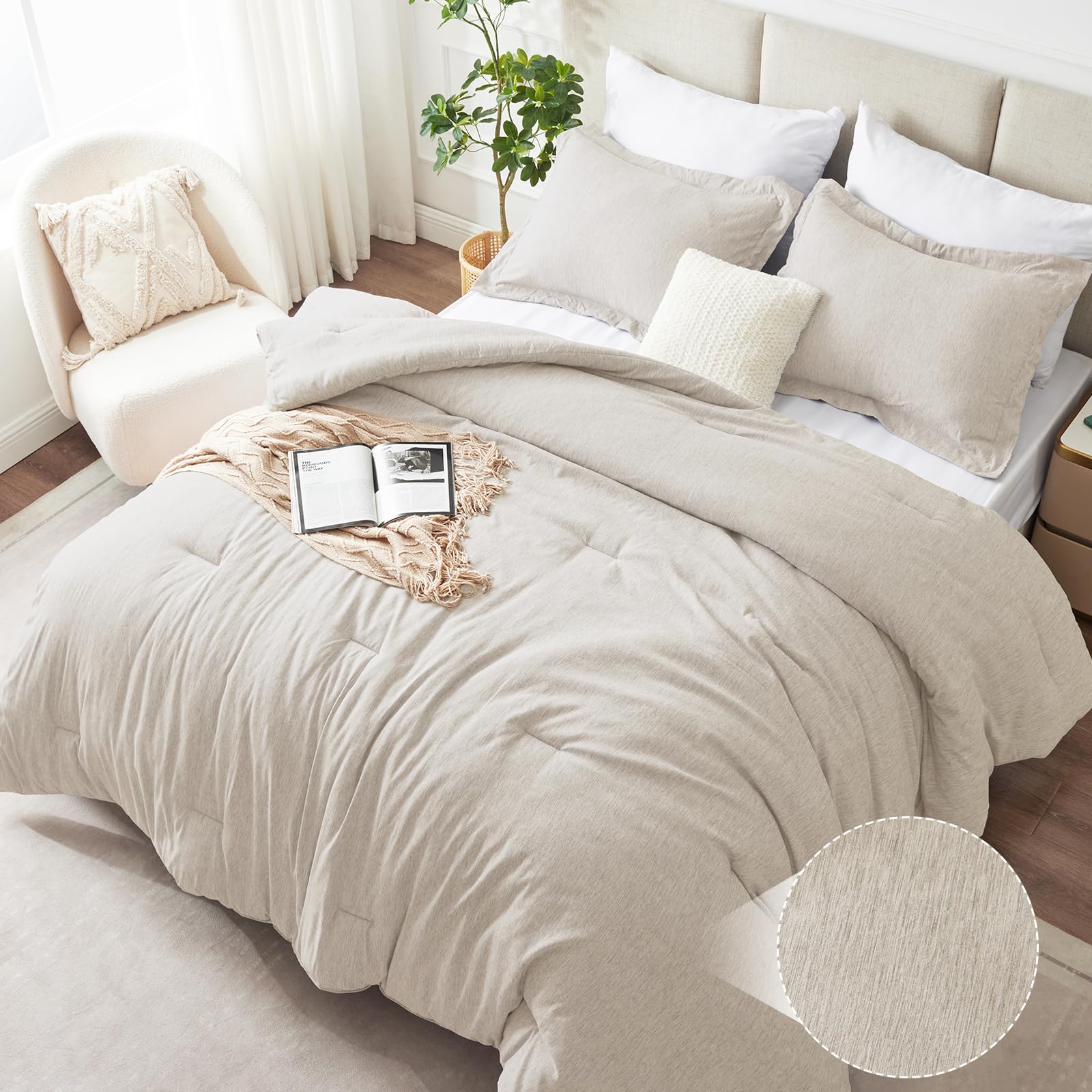 Amazon.com: CozyLux Queen Comforter Set, Heathered Beige, 3 Pieces