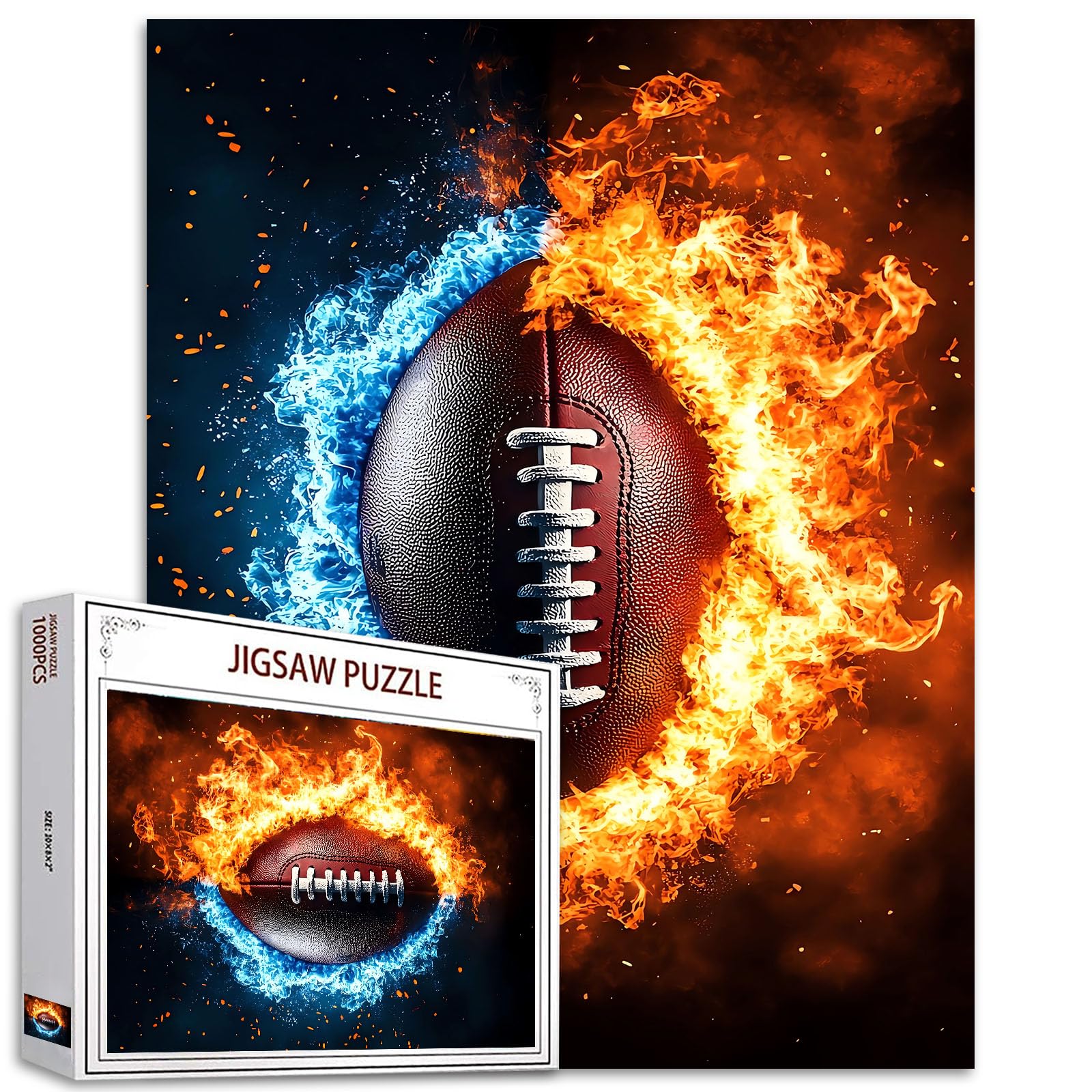 Tucocoo 1000 Piece Jigsaw Puzzles for Adults American Football Jigsaw Puzzle Fantasy Fire Art 1000 Pieces Puzzles for Challenging Family Activity Educational Game DIY Crafts Puzzle Wall Decor Gifts — image 1