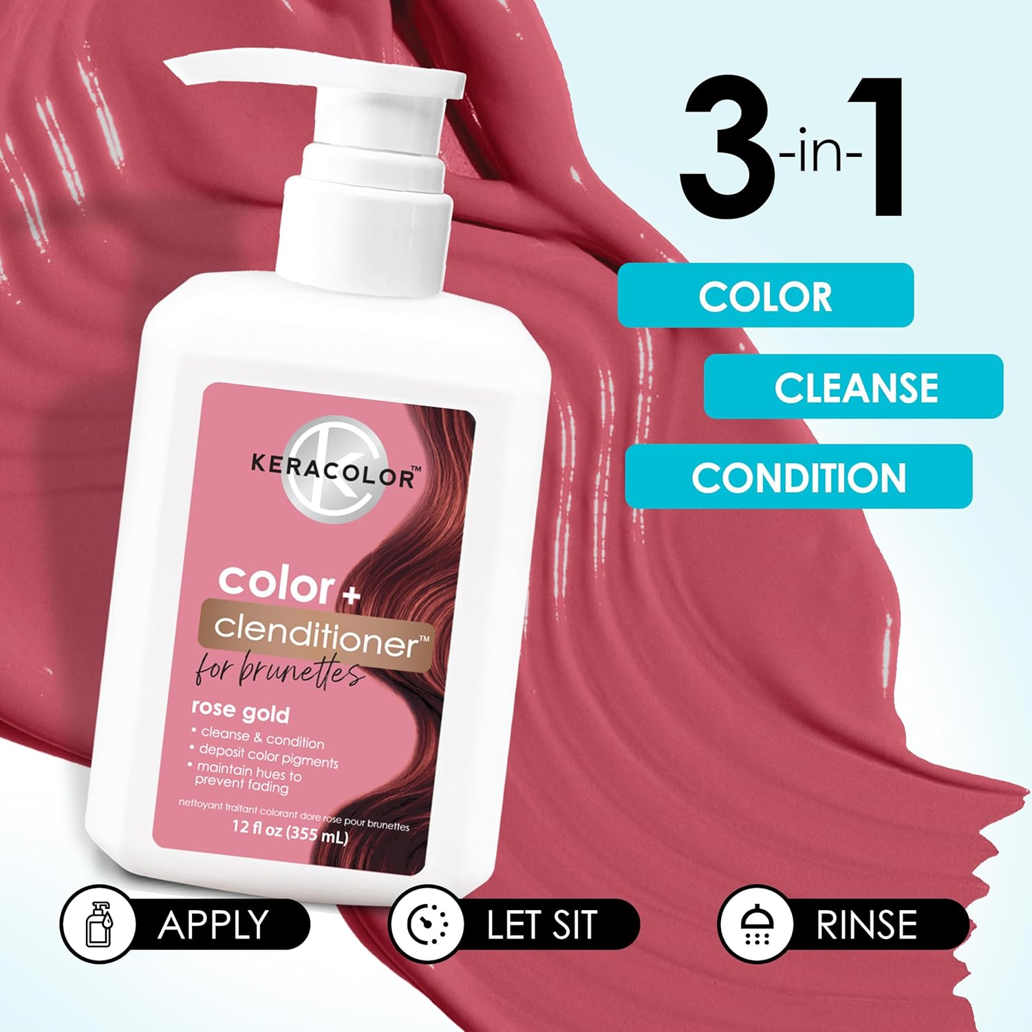 Keracolor Color + Clenditioner 3-in-1 Color-Depositing Conditioner for Brunettes, Gently Cleanses & Conditions, Semi-Permanent Hair Color, 12 Fl Oz