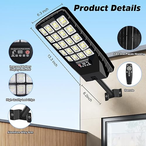 Miniatura 6 de JWT Paquete de 4 farolas solares impermeables para exteriores, luz de inundación alimentada por energía solar con sensor de movimiento y control