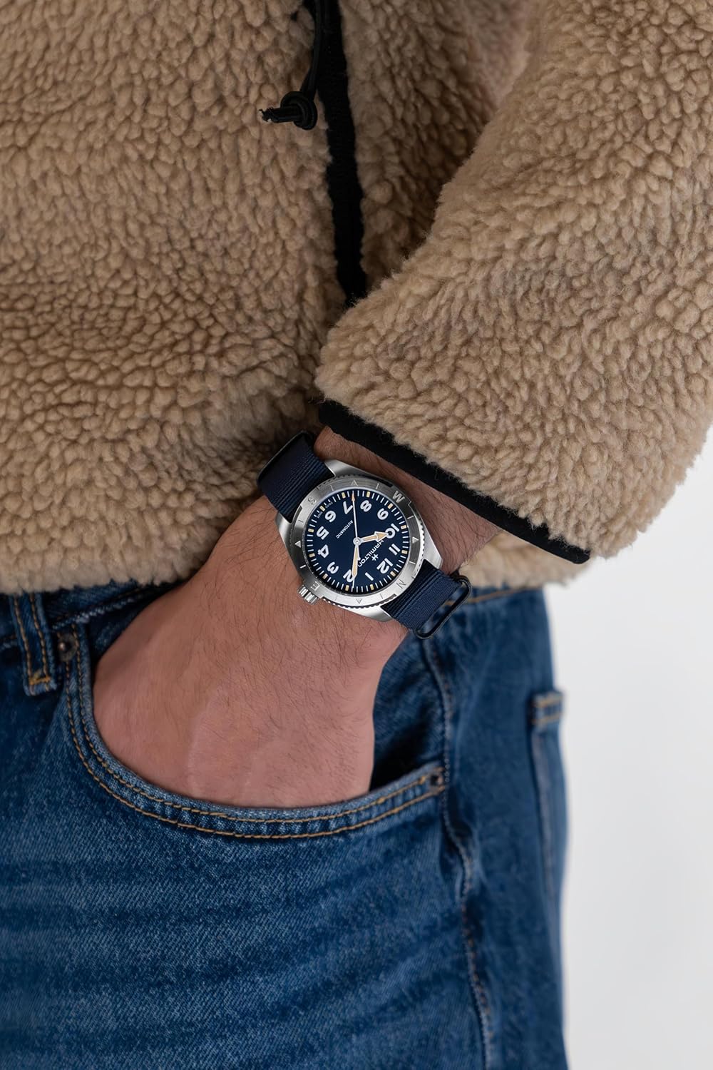 Hamilton Khaki Field Expedition Automatic Men's Watch, 41mm Stainless Steel Case, Swiss Made, Blue Dial Analog Wrist Watch for Men, 100m Waterproof, Sapphire Crystal, 3-Hand Movement, Textile Strap