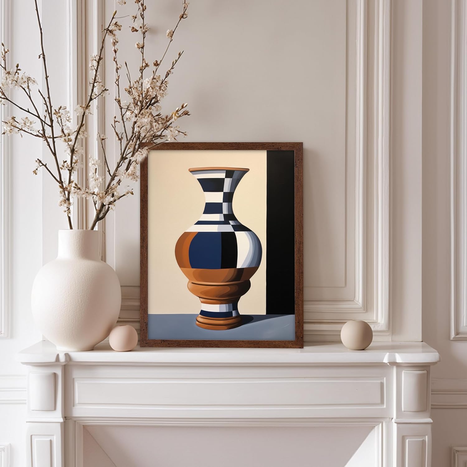 Poster Master Porcelain Vase Print - Still Life Vase Poster - Minimal Art - Trendy Housewarming Gift for Men & Women - Wall Decor for Living Room, Bedroom, Dorm or Office - 8x10 Brown Framed