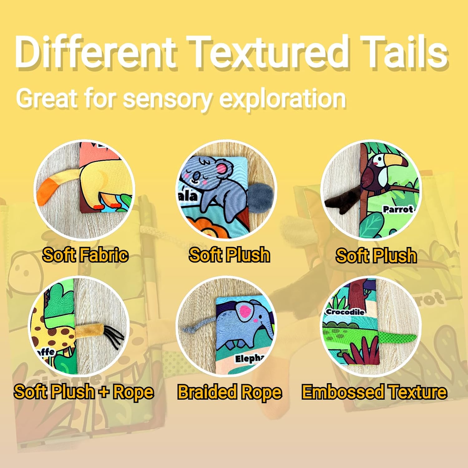 Soft Baby Books Tummy Time Cloth Toys 0-6-12 Months Touch Feel Sensory Book Jungly Tails and Spiral Car Seat Toys for Babies Girl Boy Stroller Hanging Toy Gifts 3PCS Easter Basket Stuffers