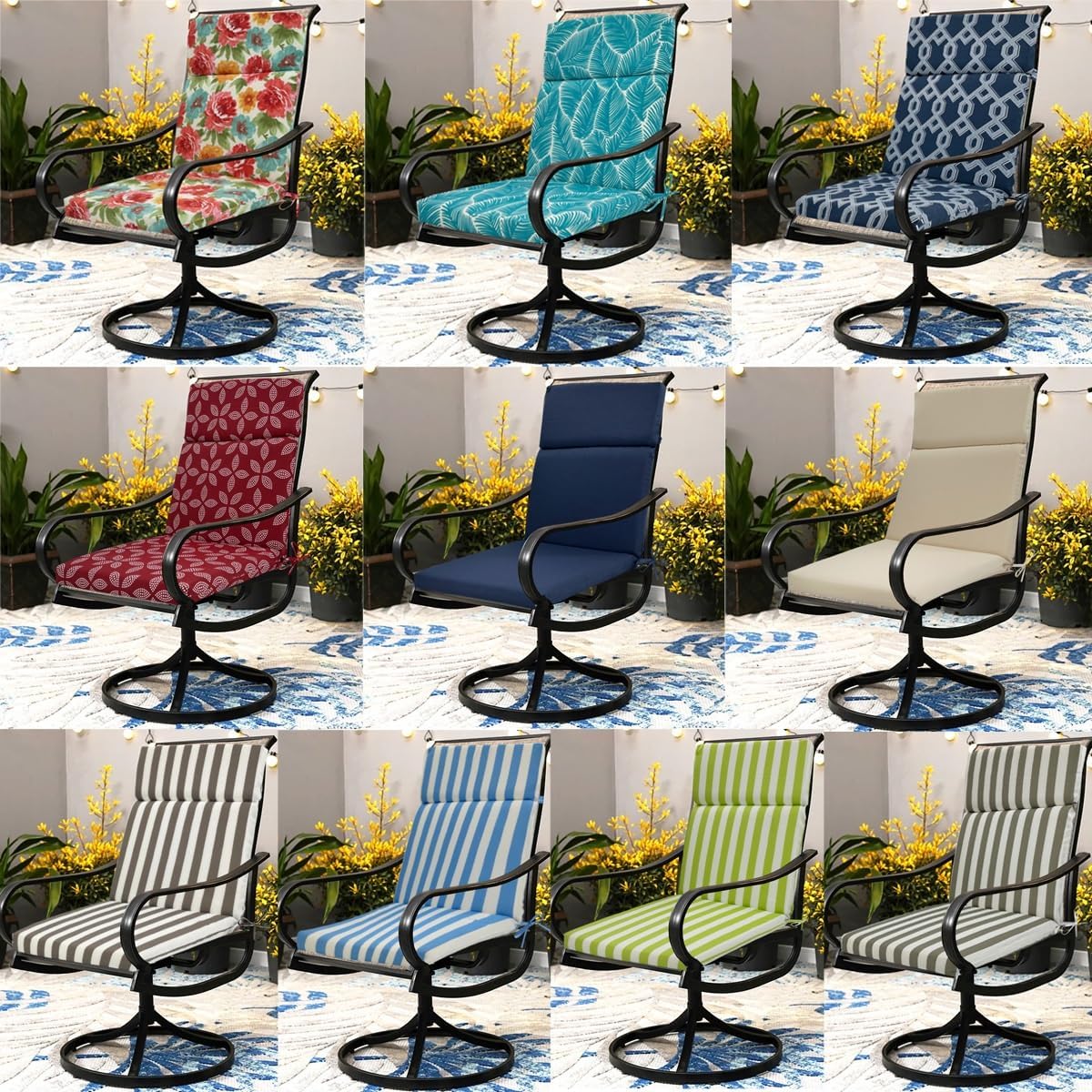 High Back Outdoor Chair Cushions 2 pcs, Water Proof Chaise Lounge Chair Cushions, Chairs Pads Stain Resistant for Camping Beach Picnic Travel Patio(A-Flower,45 x107 x 5cm)