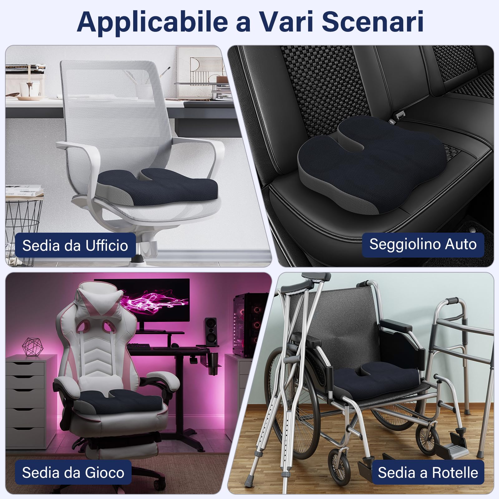 Cuscino Ortopedico Per Sedia Ufficio - Memory Foam, Forma A U, Grigio Scuro, 45x40x9 Cm - Foto 8