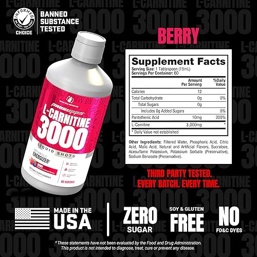 Miniatura 5 de PROSUPPS L-carnitina líquida 3000, shots líquidos sin estimulantes para hombres y mujeres, bebida de entrenamiento limpia para energía, rendimiento