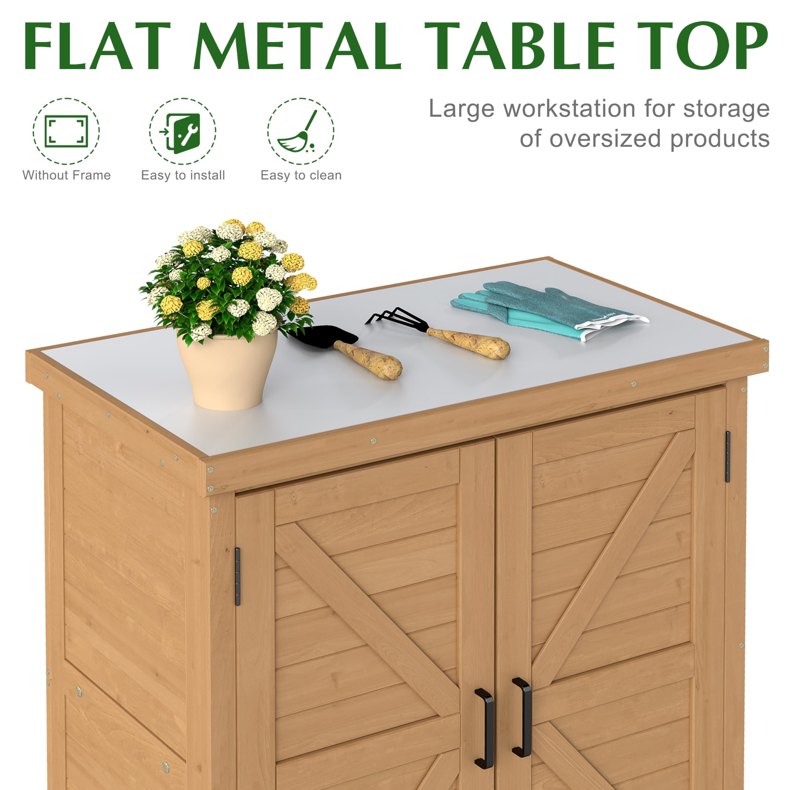 SoliWood Gartenschrank Wetterfest Outdoor Holz Metallplatte Pflanztisch Gartenarbeitsplatz 91x78x43 cm