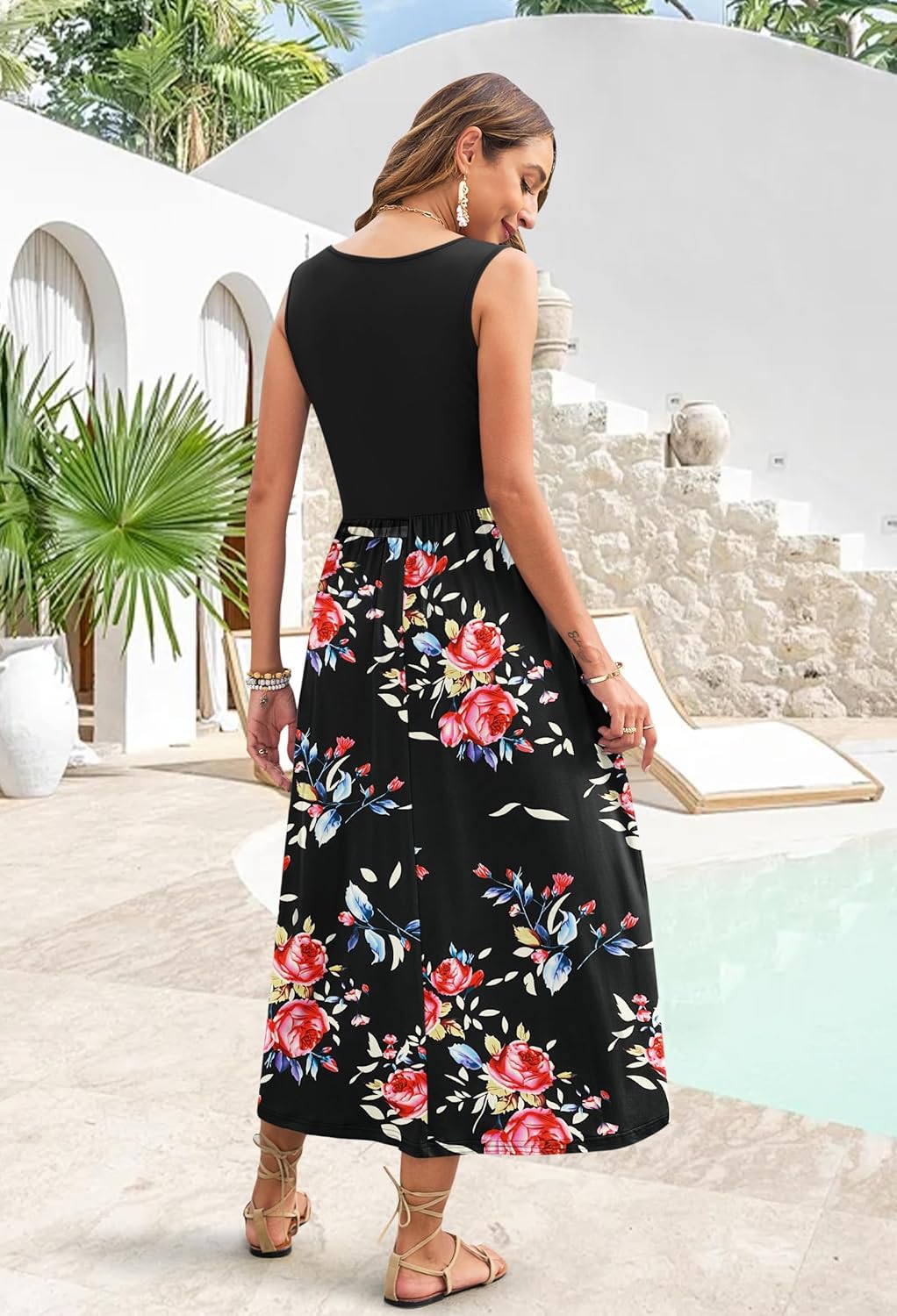 WNEEDU Women's Summer Maxi Dress 2026 Casual Sleeveless Hawaiian Sundress Tropical Long Dress Beach Vacation Outfit - Image 4