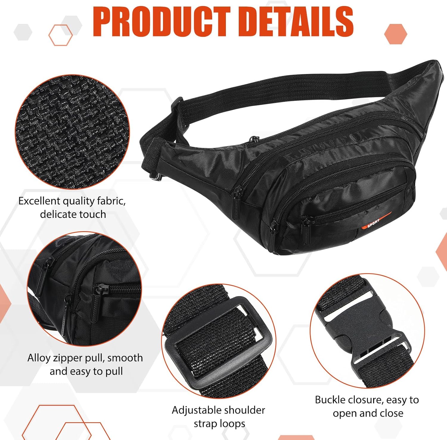Kajaia 16 Pieces Fanny Pack Bulk Adjustable Waist Bags with Zippers Crossbody Party Fanny Packs Canvas Waist Belt Bag for Women Men Kids Teams Travel Running Cycling Hiking (Black) - Image 3