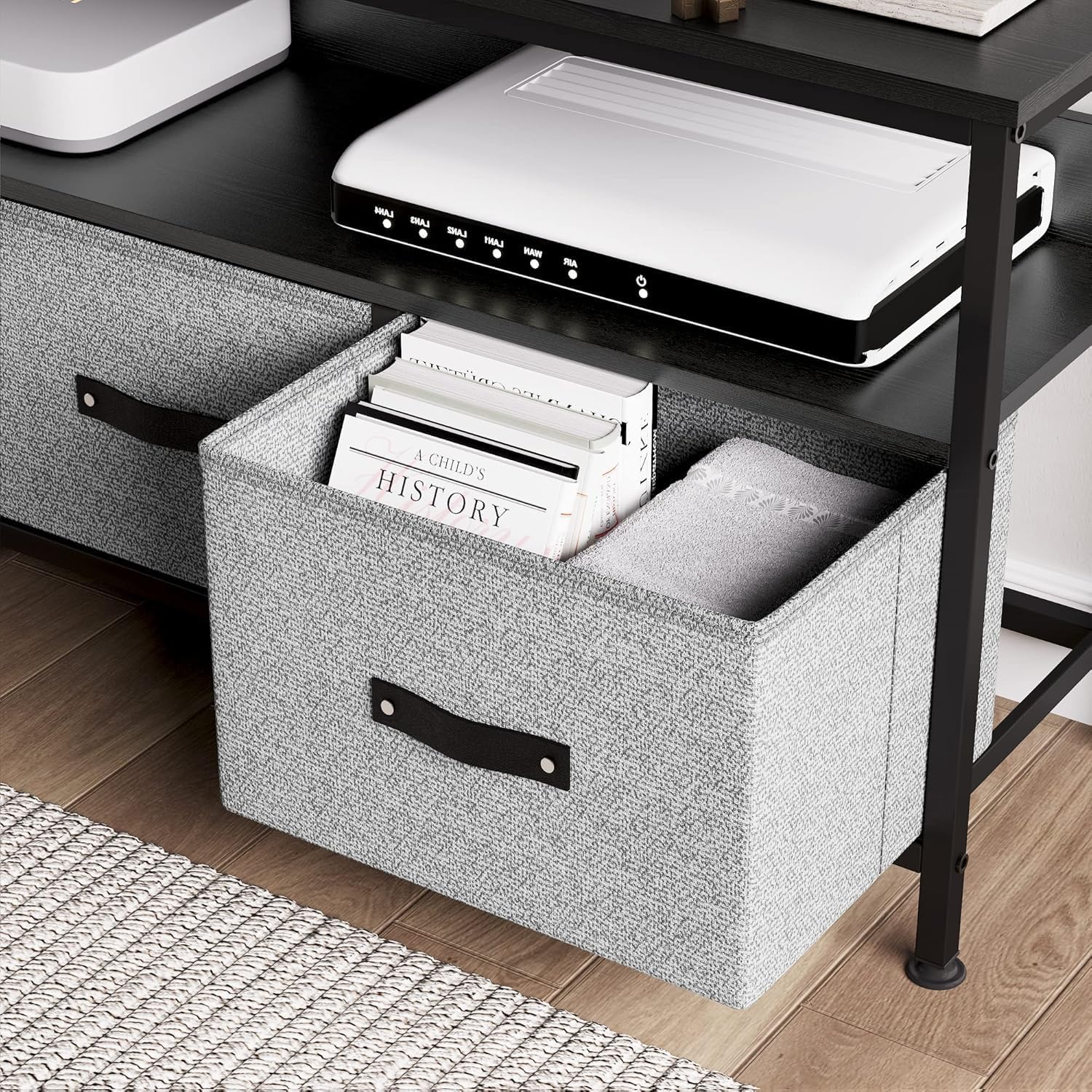 TrailBlaze 39'' TV Stand for TV up to 50'', Entertainment Center with 2 Fabric Drawer & Open Shelf, Adjustable Footpads, Wood Table Top, Small TV Media Console Table for Living Room, Bedroom, Black