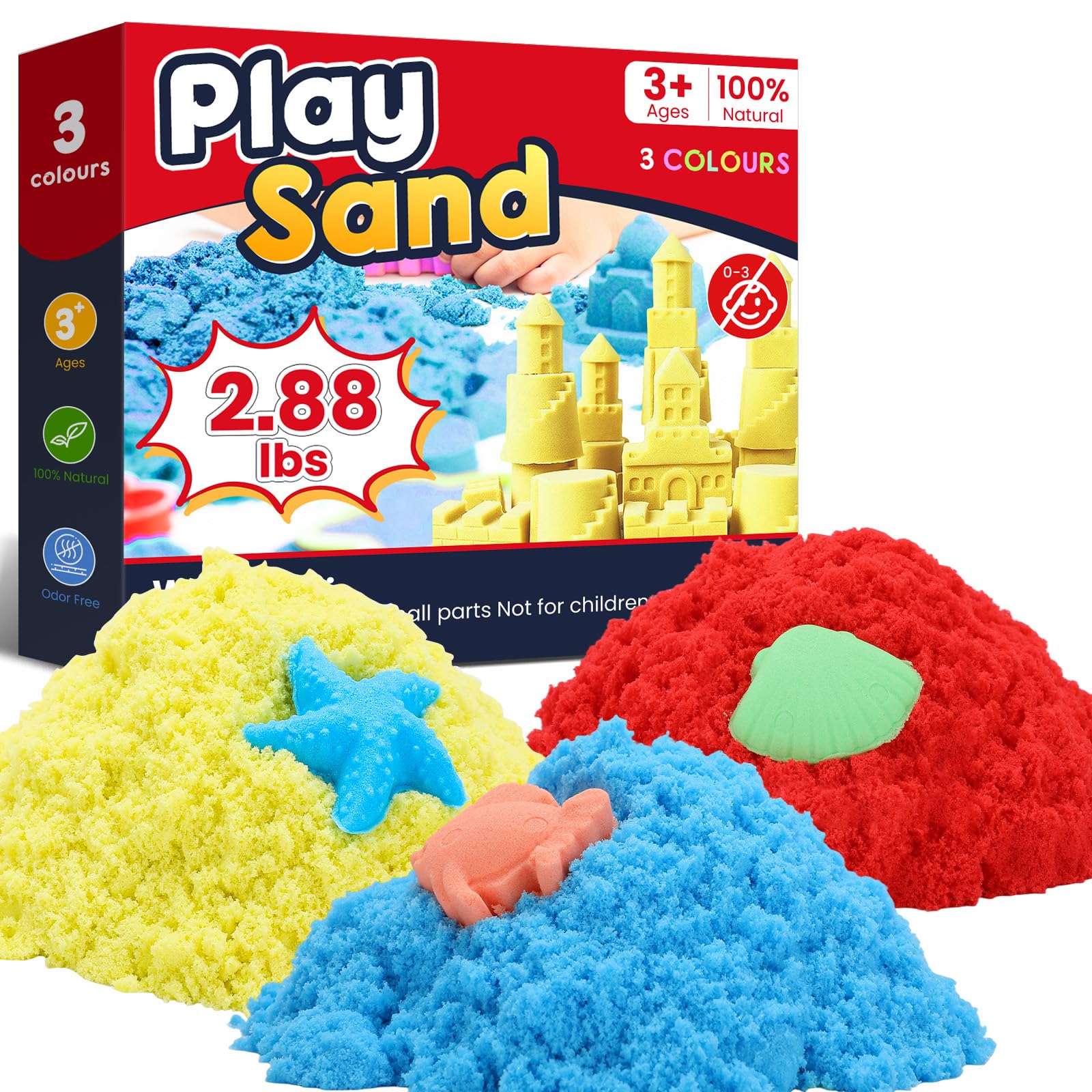 FURWEY Play Sand,2.88lbs 3-Color Sensory Sand,Kids Shaping Sculpting