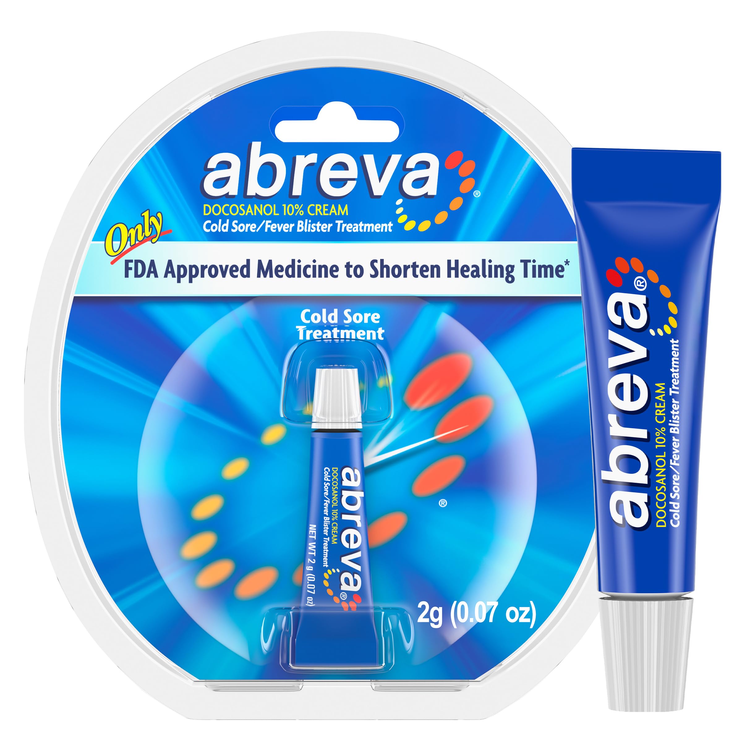 Abreva Docosanol 10% Cream Tube, FDA Approved Treatment for Cold Sore/Fever Blister, 2 grams