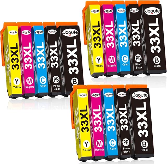 Jagute 15 Pack 33XL Ink Cartridges Replacement for Epson 33 XL Ink Cartridge Compatible with Epson Expression Premium XP-530 XP-540 XP-630 XP-635 XP-640 XP-645 XP-830 XP-900 XP-7100 Printer