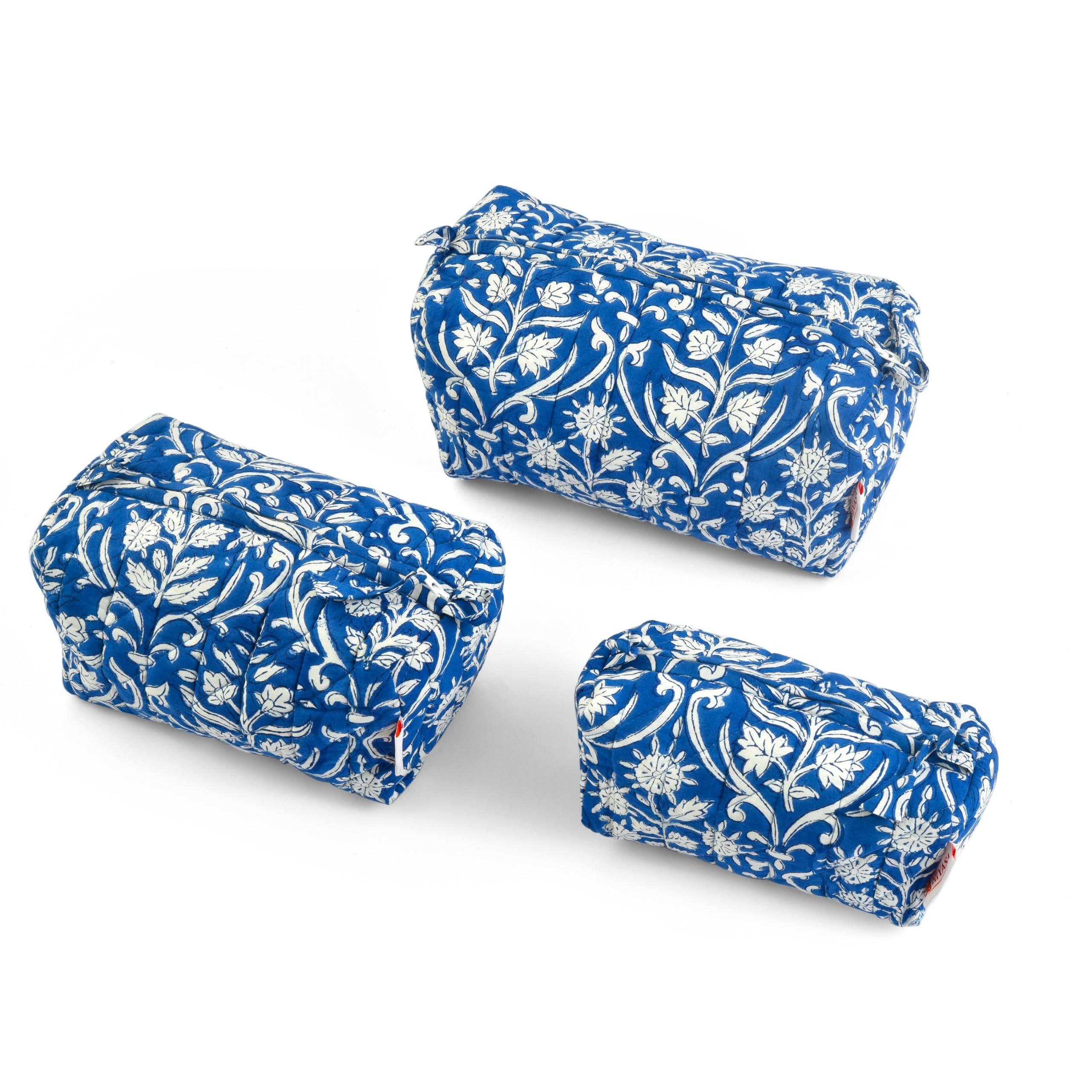 Royal Blue-Set of 3 Handblock Printed Quilted Pouches | Crafted in Jaipur-image-41