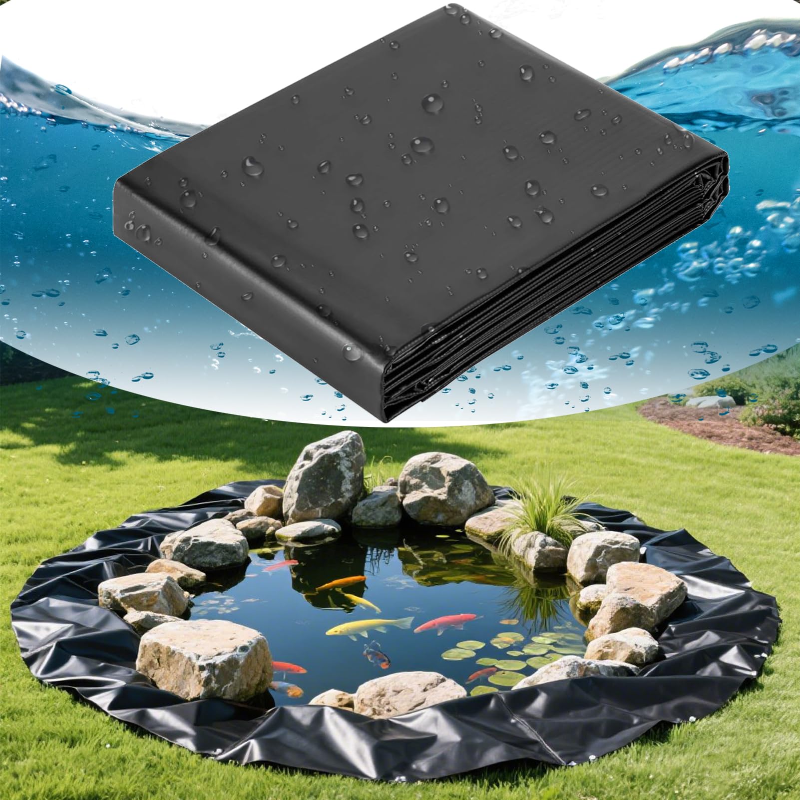 Teichfolie für Fischteiche, Wasserfälle und Springbrunnen, langlebig, reißfest, flexibel, wasserdicht, für Garten, Fluss und Hanganwendungen, 6 m x 8 m