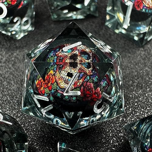 HAOMEJA Skull D&D Monster Resin Dice Set DND Skeleton 7 PCS Sharp Edges Dice wit