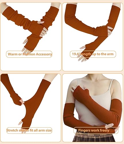 Miniatura 59 de Guantes cálidos de cachemira de brazo largo para mujer, guantes de invierno acogedores sin dedos, calentadores de brazos suaves, gran regalo de Negro