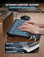 Vista 2 de SABLUTE Ergonomic Wireless Keyboard and Mouse Combo - Wave Keyboard with Soft Leather Wrist Rest, Resistant Keys, RGB Backlit Rechargeable Set for