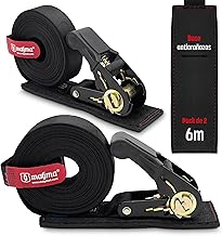 MAGMA Pack of 2 Ratchet Tie Down Straps with 6M Anti-Scratch Protection, Ratchet Tensioner, Lashing Strap, Truck Car Motorcycle Trailer, Tie Down Slings, Fastening Trenches