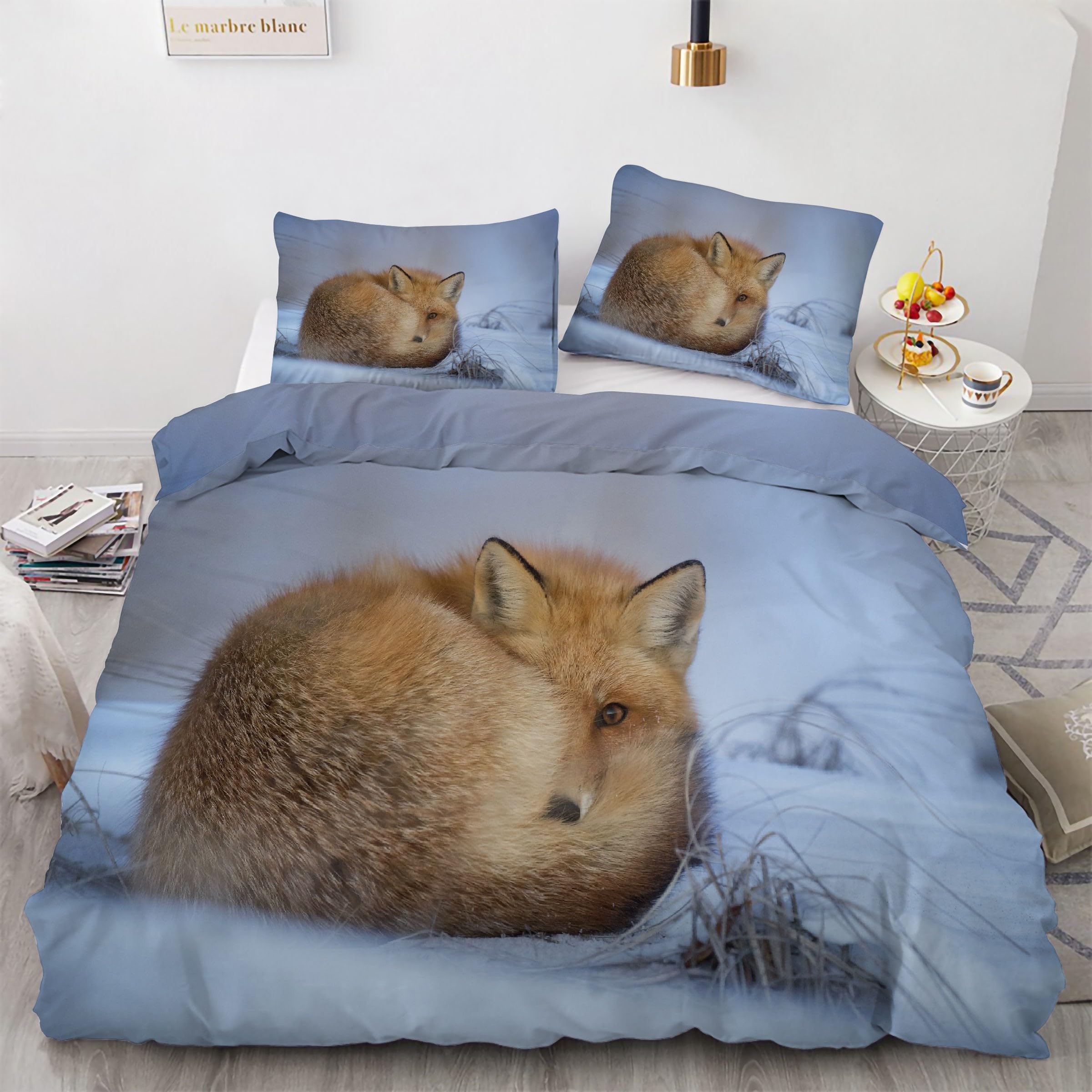 Parure de lit renard doux 200x200 en microfibre premium avec taies d'oreiller zippées