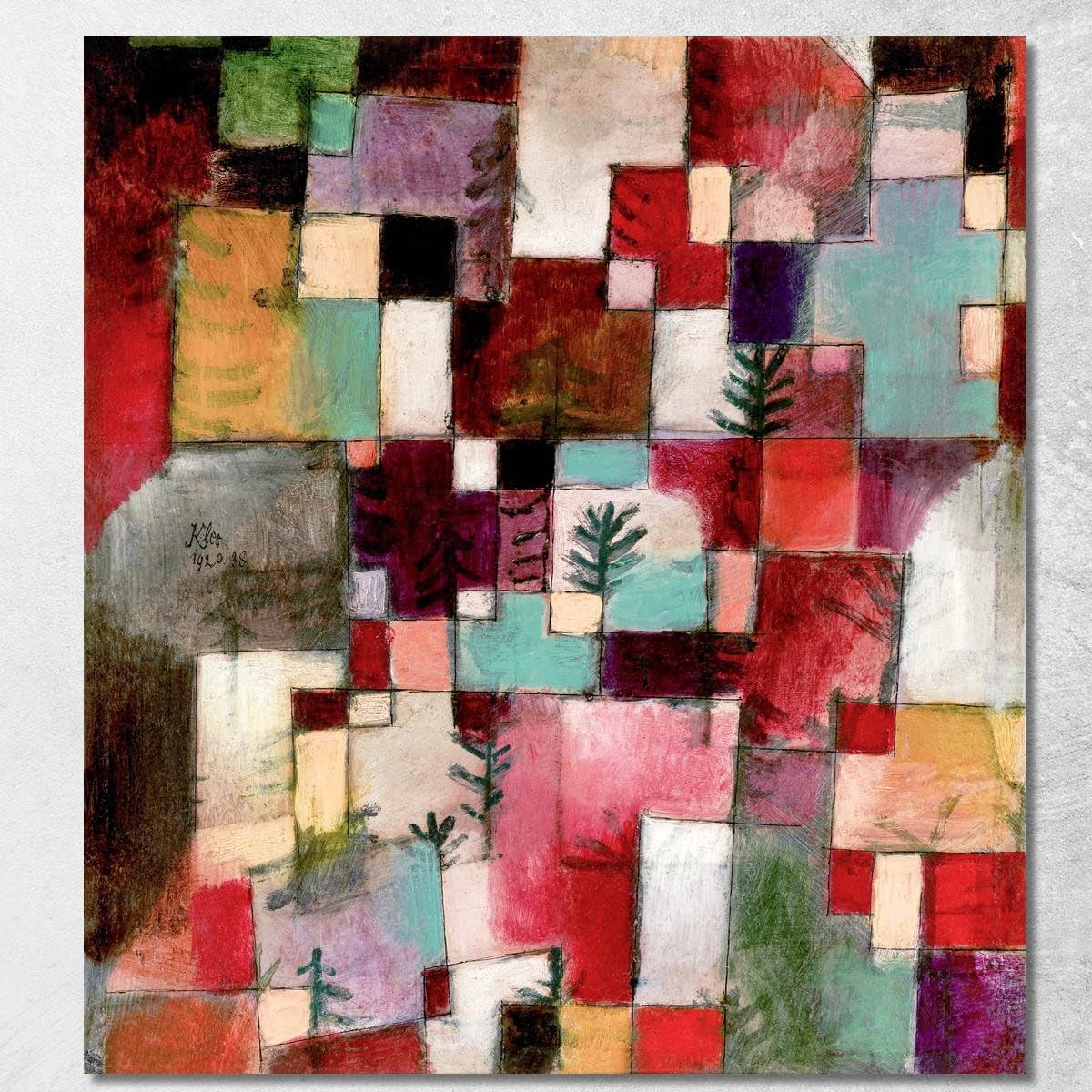 Tableau Paul Klee Rythmes Rouge Vert pour dynamiser un mur blanc pkl73