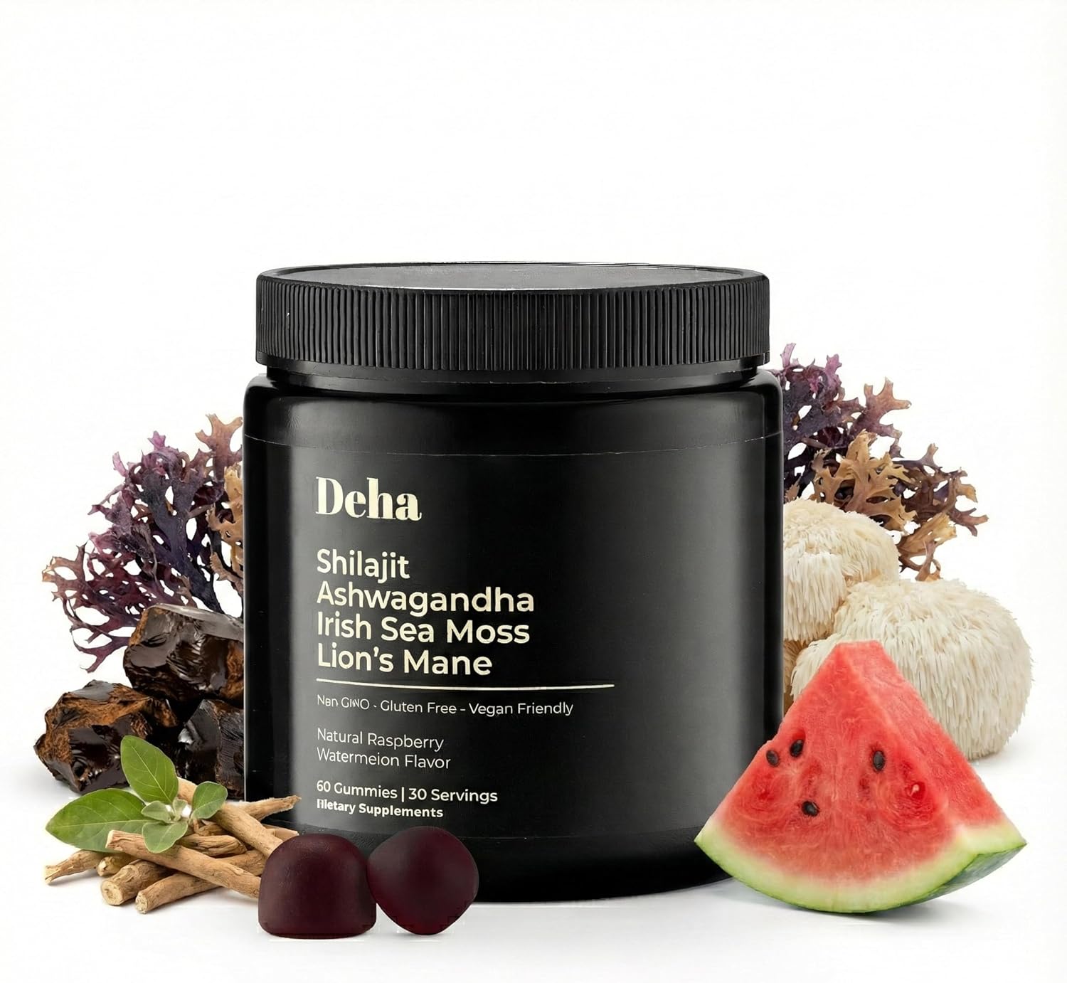 Deha Shilajit Gummies for Men & Women with Ashwagandha, Irish Sea Moss, Lion’s Mane, Beet Root & Black Seed Extract – Raspberry Watermelon Flavor – Vegan, Non-GMO, Gluten-Free – 60 Gummies