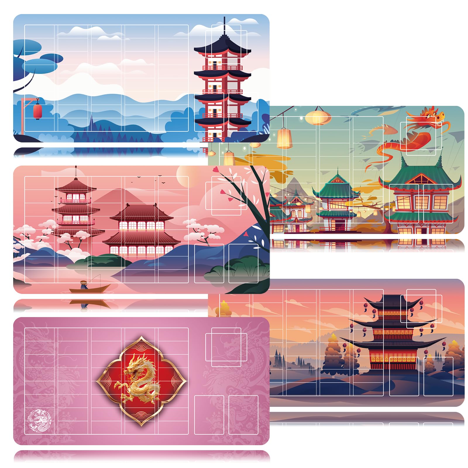 Playmats, Game Mat for Card Game - includes 5 Unique Designs (Pack of 5) 11" x 22"