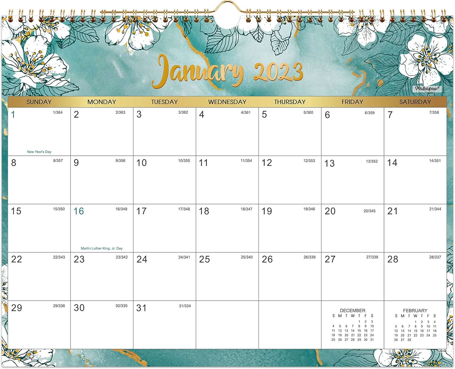 2023-2024 Wall Calendar - 2023-2024 Calendar, Jan. 2023 - Jun. 2024, 18 Monthly Wall Calendar with Thick Paper, 14.6" x 11.5", Twin-Wire Binding + Hanging Hook + Unruled Blocks with Julian Date : Office Products