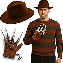 The Fancy Dress Freddy Krueger Costume For Adults And Kids, Claw Glove & Brown Hat Nightmare On ELM Street Scary Party Fancy Dress Outfit
