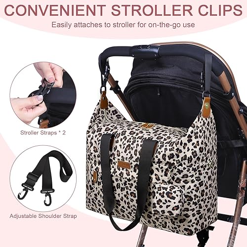Miniatura 5 de Bolsa de pañales  Bolsas para pañales con funda para chupete, correas de hombro, clips para cochecito, bolsa grande impermeable para mamá y papá,