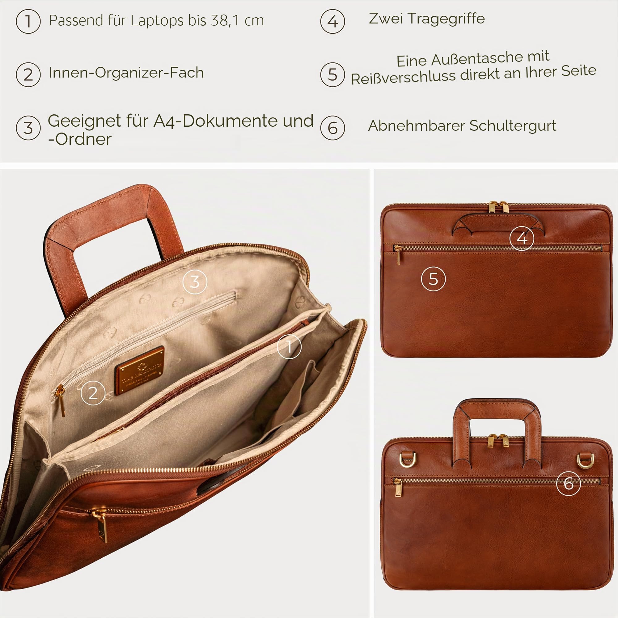 Time Resistance Schlanke Aktentasche aus Leder – Handgefertigte Italienische Computertasche aus Leder – Laptoptasche