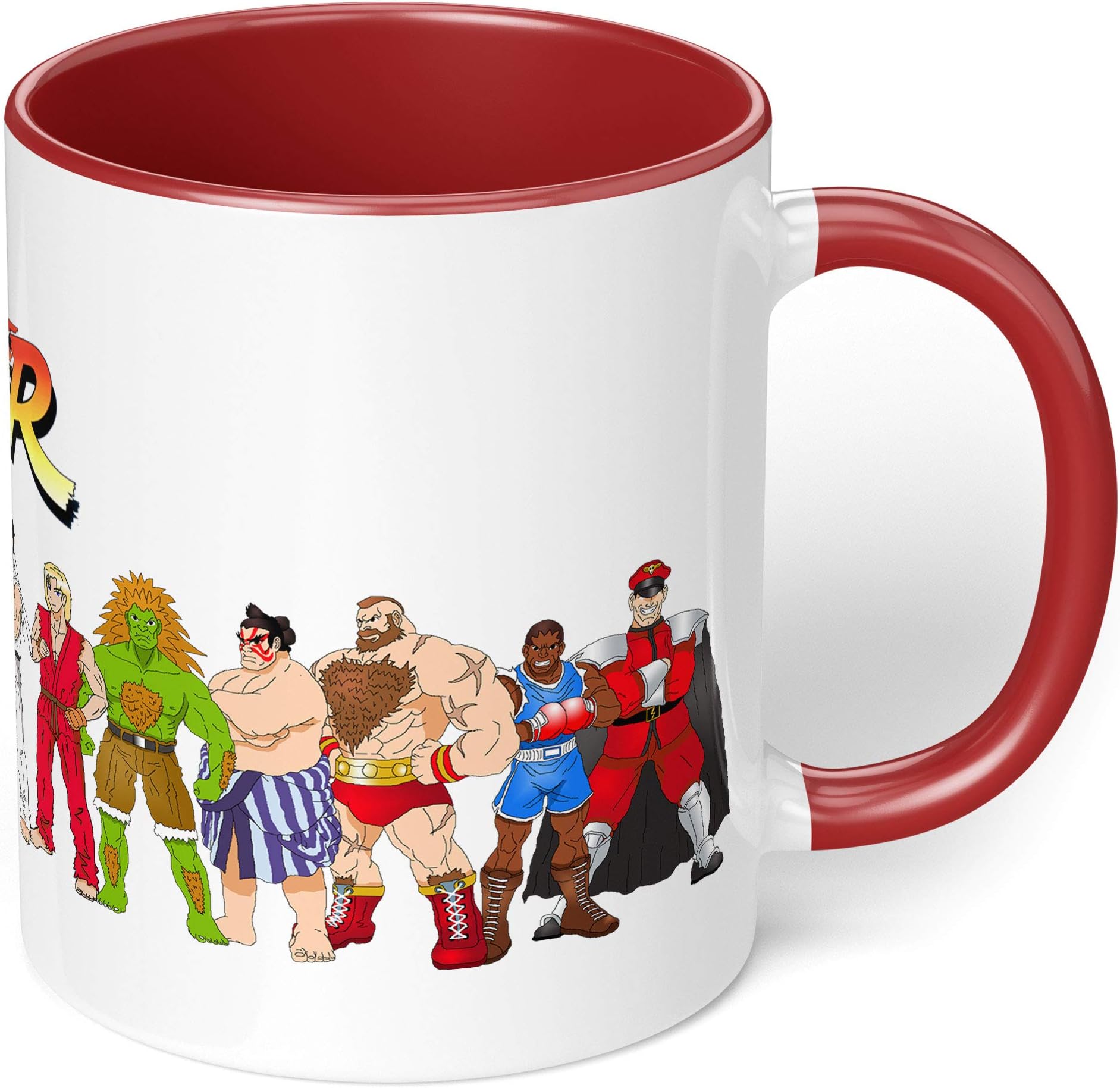 1 Mug - "Street Fighter Pop Culture" Mug - Perfect for your cuppa Coffee, Tea, Karak, Milk, Cocoa or whatever Hot or Cold Beverage you Drink! - 11 Oz - Red Handle & Inside Colour