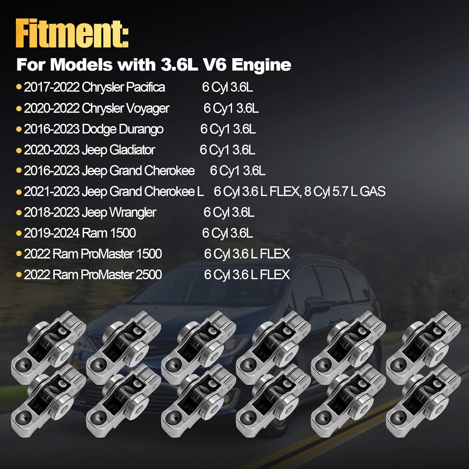 5047896AD Set of 12 Valve Rocker Arm Left Or Right Replacement for Chrysler Pacifica, for Dodge Durango, for Jeep Wrangler/Grand Cherokee, for Ram ProMaster 1500 3.6L,Replace#5047896AC