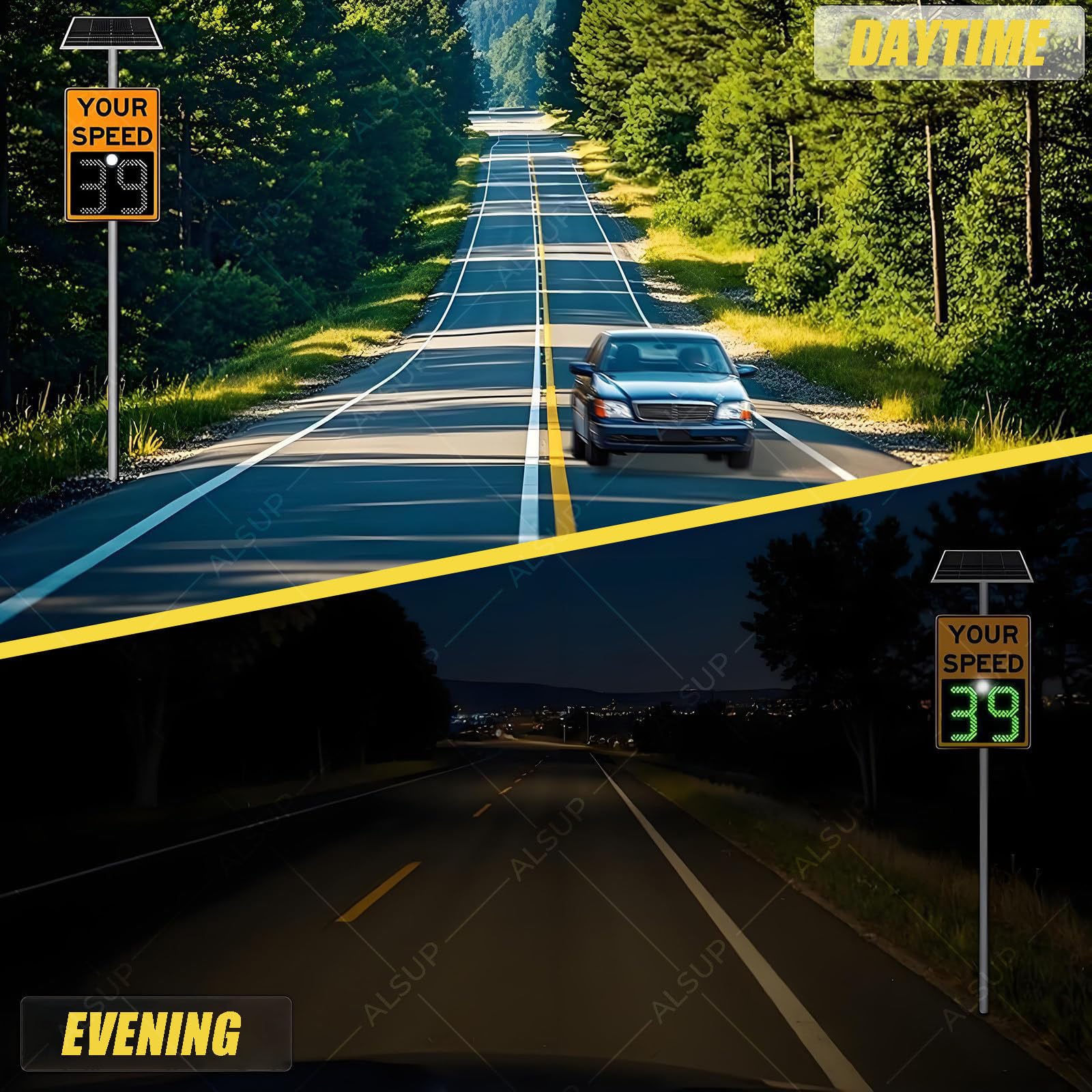 Señal de retroalimentación de radar con energía solar, tablero de advertencia de límite de velocidad LED para carreteras, calles, vecindarios, carreteras, 20 x 27 pies, 24 x 35 pies, opciones de