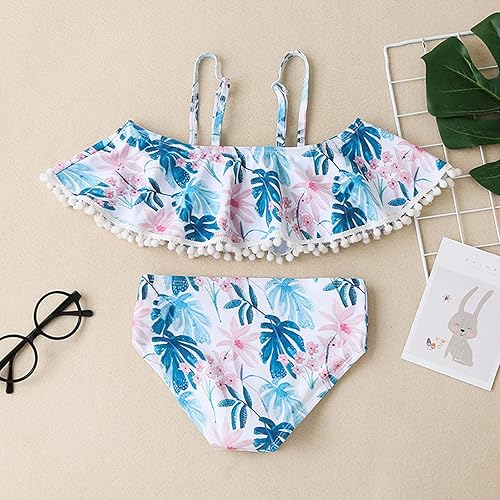 Miniatura 2 de Traje de baño para niñas pequeñas de verano estampado de hojas de flores estilo de vacaciones traje de baño de dos piezas azul 3-4 años