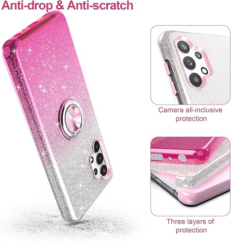 Miniatura 4 de Funda para Galaxy A32, delgada, con purpurina y soporte de anillo de 360, soporte magnético para automóvil, absorbente de golpes, funda protectora