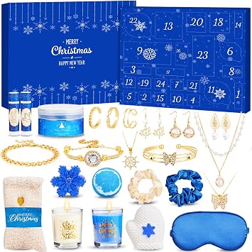 Self Care Advent Calendar 2025 for Teen Girls Adult Women, 24 Day Gold Jewelry Advent Calendar and Relaxing Spa Gifts Christmas Countdown Gifts for Wife Girlfriends Daughter