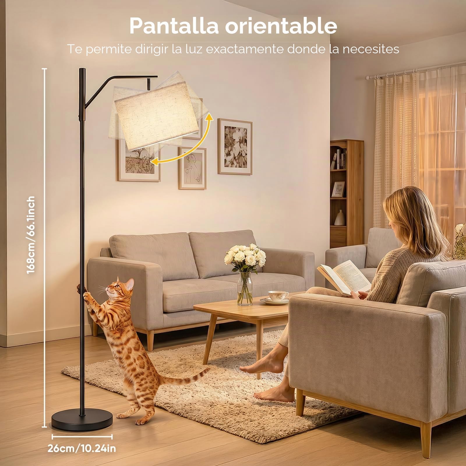 TaoFiaCo 168CM Lámpara de Pie LED Recargable para Salón con Mando a Distancia Beige - Lámpara de Arco Moderna 3 Temperaturas de Color - Lámpara de Pie para Dormitorio Oficina - Incluye Bombilla LED