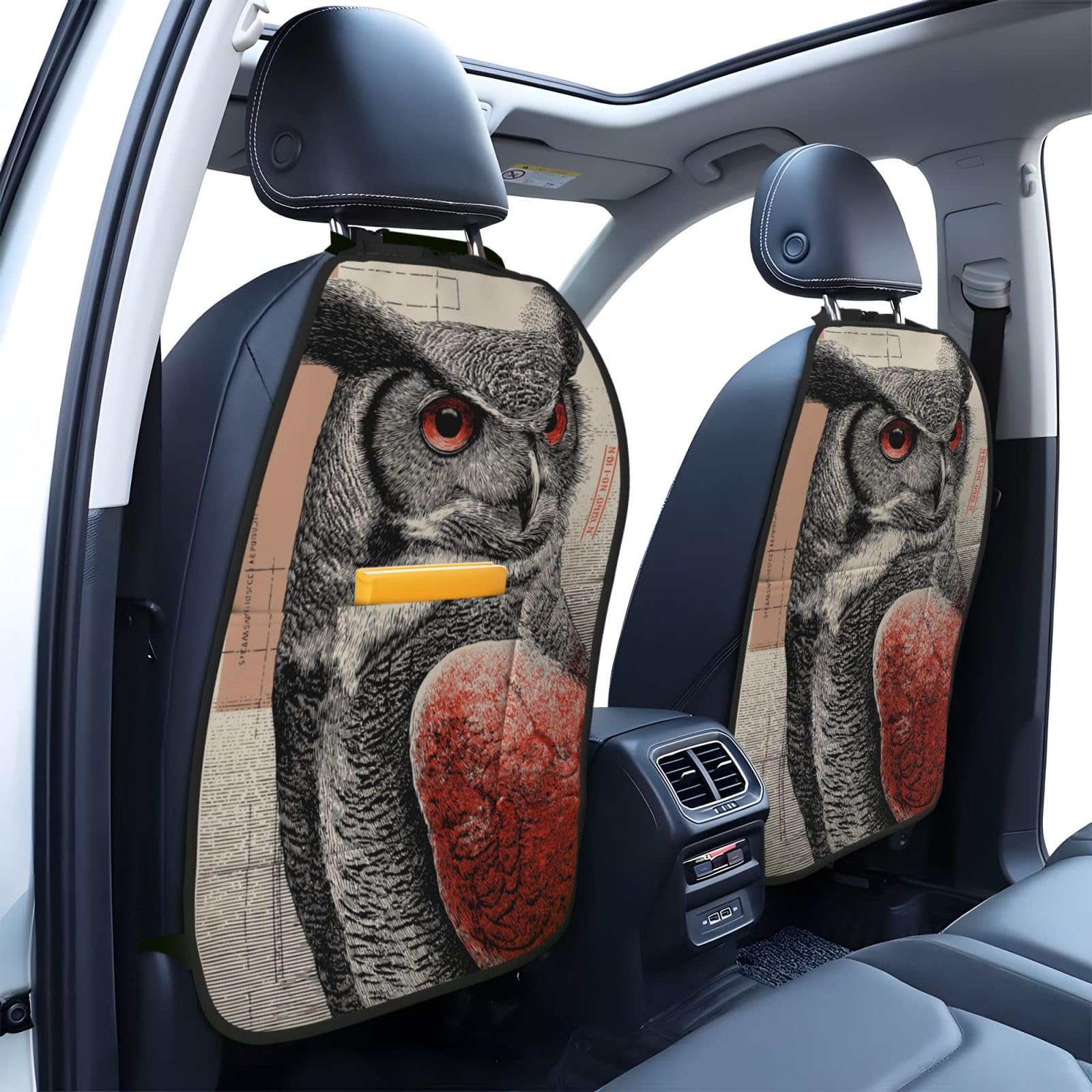 Owl In Postage Stamp Car Seat Back Kick Protectors,2 Pack Kick Mats With Storage Pockets For Vehicles To Protect From Dirt Mud Scratches