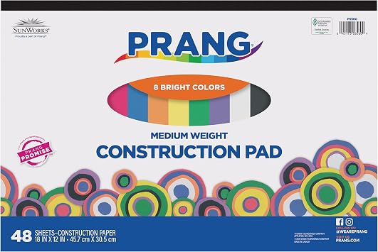 Prang Formerly SunWorks Medium Weight Construction Paper Pad, 8 Assorted Colors, 18" x 12", 48 Sheets