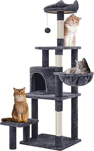 Miniatura 1 de Yaheetech Árbol para gatos de 57 pulgadas de alto, soporte de escalada para gatos, centro de actividades de casa de juegos para mascotas, con