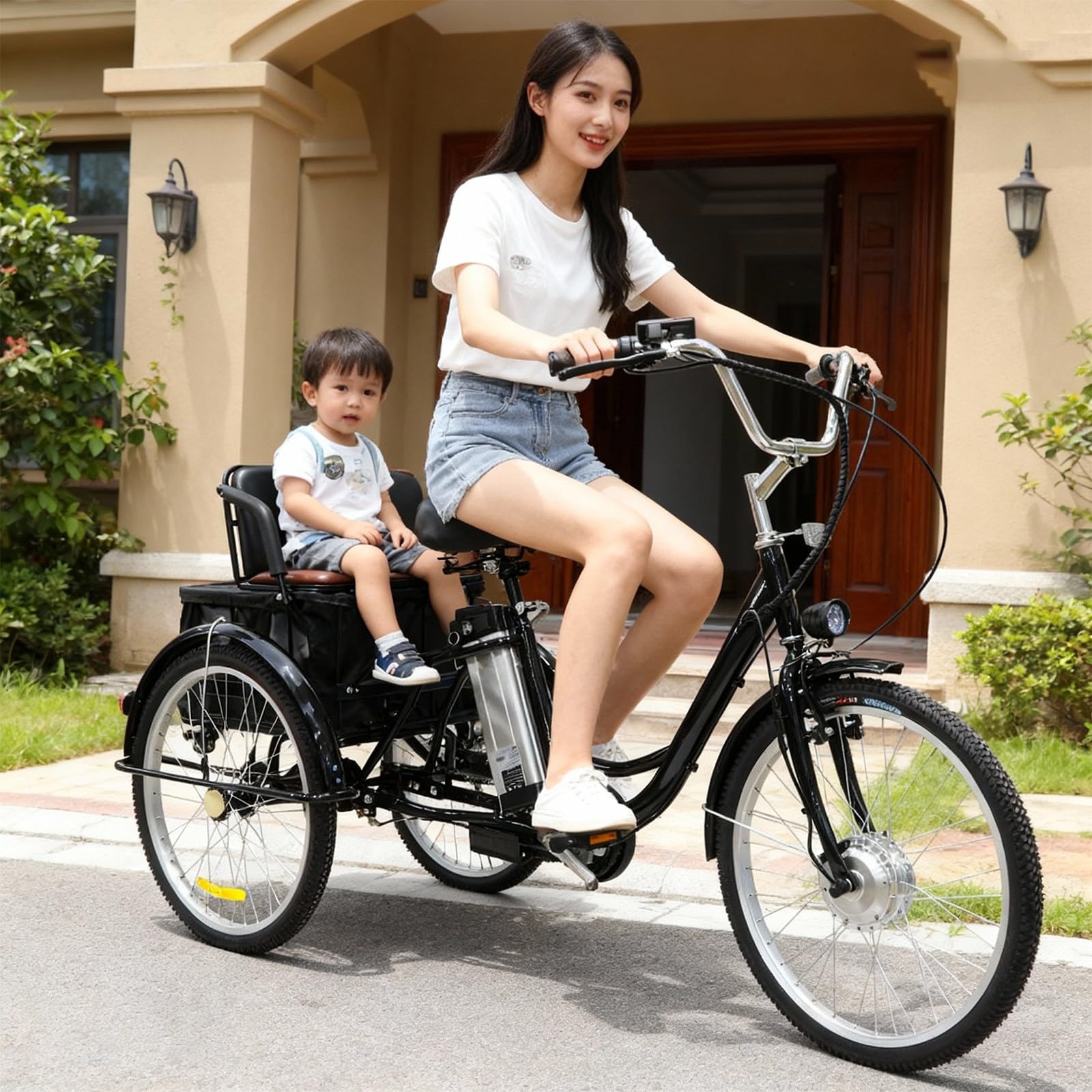 Elektrische Dreirad E-Trike 24 Zoll 3-Rad-Elektrodreirad 36V 13Ah E-Bike mit Gepäckkorb/Sitz hinten für Männer, Frauen, ältere Menschen